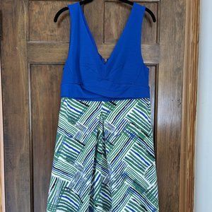 Anthropologie HD in Paris Blue/Green patterned dress mini/midi Size 10/ 12